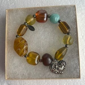 Diva Orleans seasons artisan bracelet silver heart stones beads stretch yellow